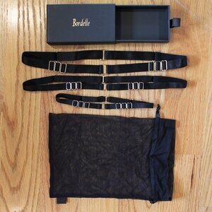 SOLD Bordelle Strap Accessories set choker belt 24k gold adjust black elastic